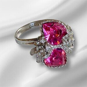 Sarah Coventry 1973 Love Story Pink Dual Heart Ring​​​​​​